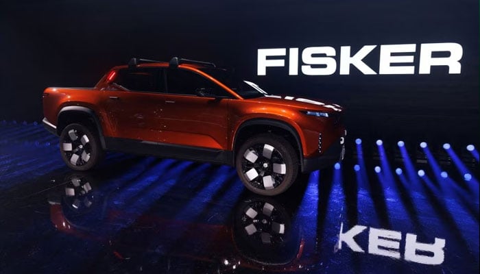 Electric car company Fisker shows off its Alaska pickup truck in Huntington Beach, California, on August 3, 2023. — Fisker