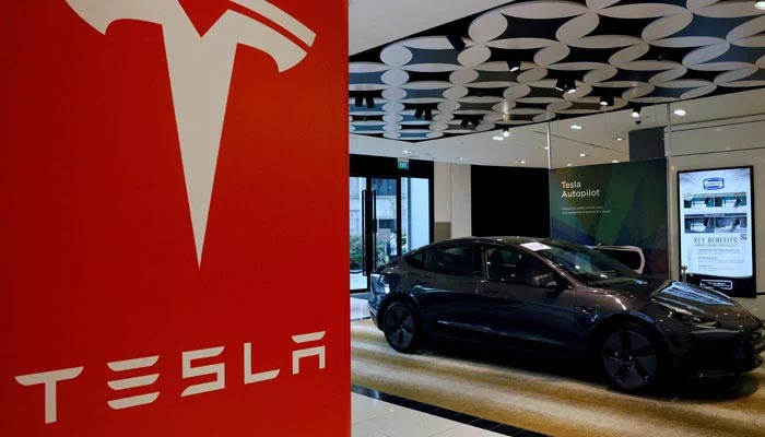 A Tesla model 3 car is seen in their showroom in Singapore. — Reuters/File