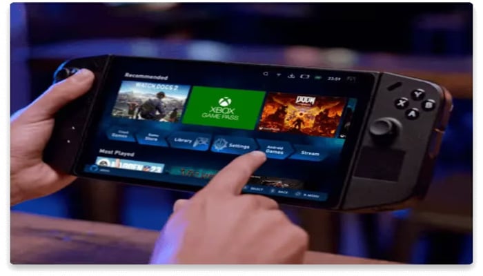 A person is using Lenovo Legion Go gaming console. — Lenovo