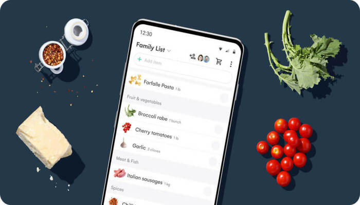 The image illustrates the Whisk app open on a mobile screen.—Whisk