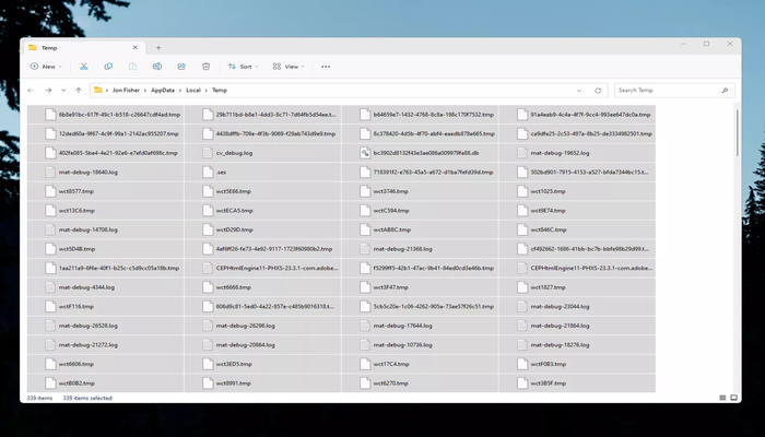 An undated image shows the temp files folder on Windows.—Howtogeek