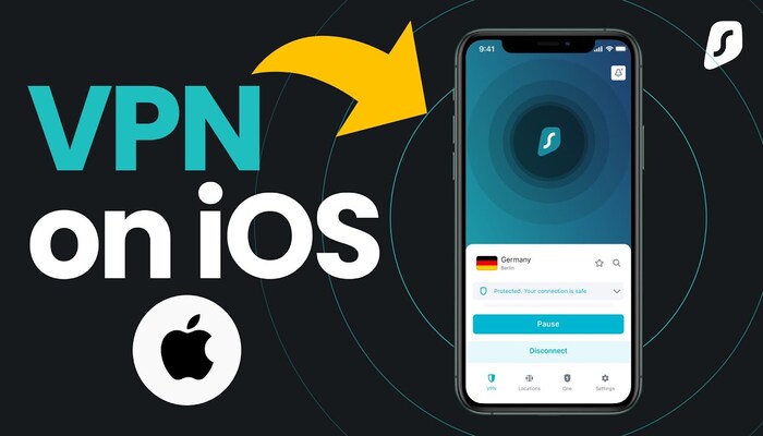 An undated image displays the interface of Surfshark, an iPhone VPN. — Surfshark