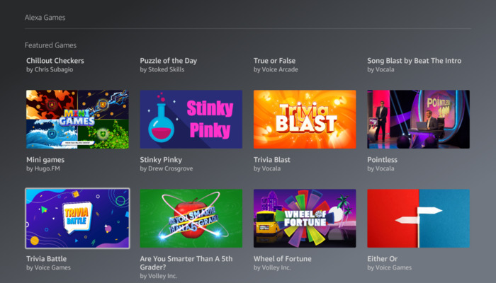 An undated image displaying a collection of Alexa games. — Amazon
