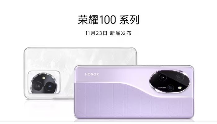 The image shows Honor 100 models in white and purple. — Weibo/Honor