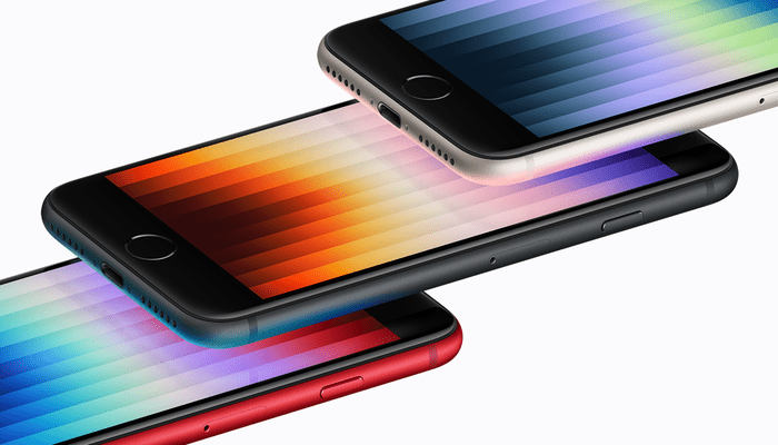 An undated image displays a collection of iPhone SE models. — Apple
