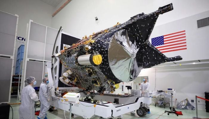 The image shows the DSOCs gold-capped flight laser transceiver on Psyche when it was in NASAs Astrotech Space Operations facility back in December 2022. — NASA