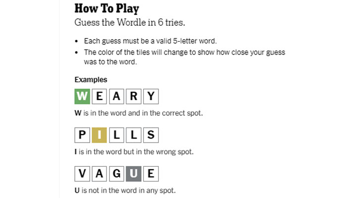 A still image of the rules of Wordle. — The New York Times