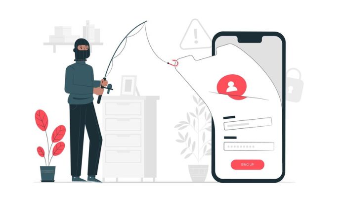 The illustration shows a thief stealing data from the phone. — Freepik