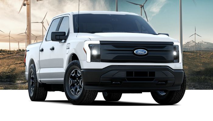 An undated image illustrating an F-150 Lightning pickup truck. — Ford
