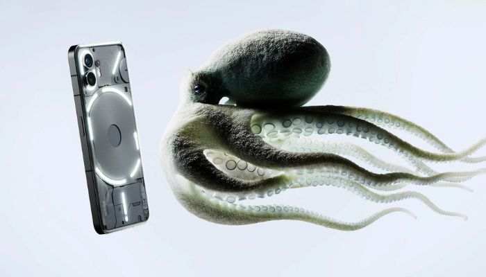 The image shows Nothing Phone 2 and an octopus. — Nothing.tech