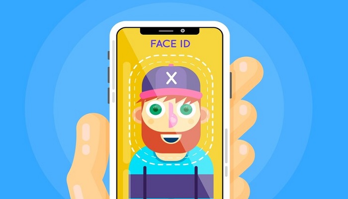 The illustration shows animated concept of face ID on iPhone. — Freepik