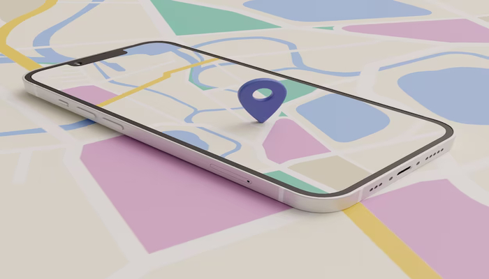 An undated illustration of a map displayed on a mobile screen. — Freepik