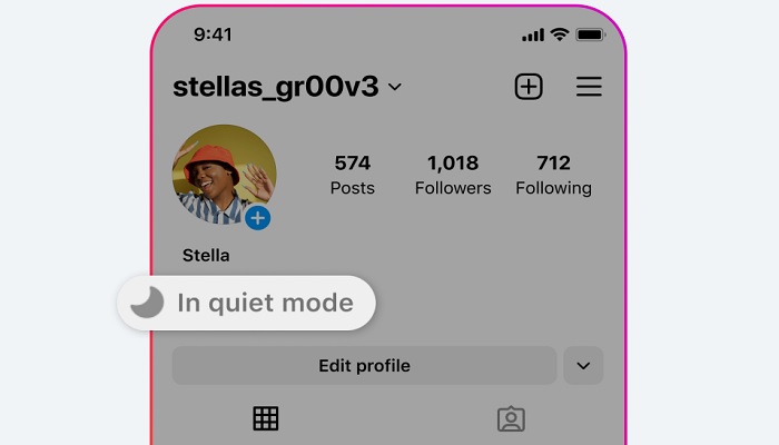 The image shows Instagram Quiet Mode. — Meta