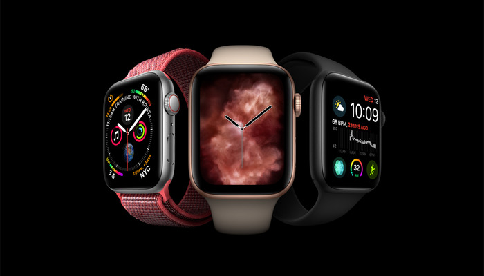 The image displays a collection of Apples smartwatches. — Apple
