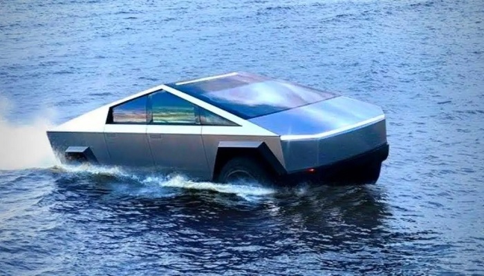 The image is an imagined concept of Tesla running on water by a fan. X/@teslanomics