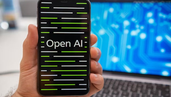 An undated image of the OpenAI logo is displayed on a mobile screen. — Freepik