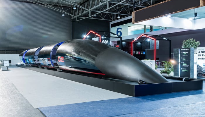 The image shows a Hyperloop train. — Hyperlooptt