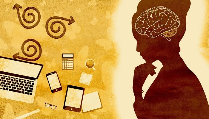 The illustration shows a persons brain and different gadgets. — Pixabay