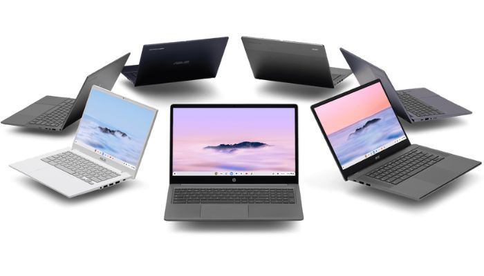 An undated image illustrating various Chromebooks.— Google