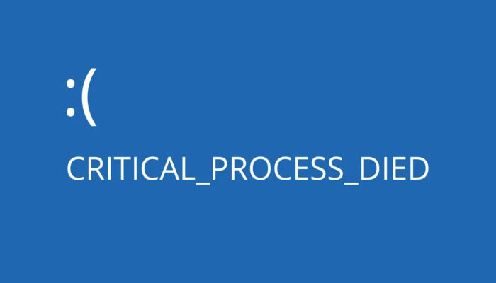 A representational image of Critical Process Died error on Windows.—Addictivetips
