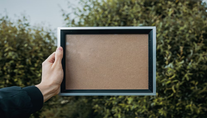 The image shows a person holding a picture frame. — Unsplash