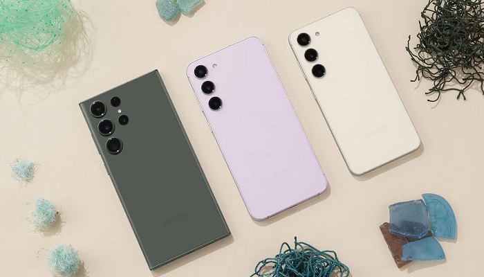 The image shows the Samsung Galaxy S23 line launched in February 2023. — Samsung