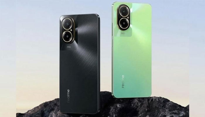 An undated image of Realme C67 in Black Rock and Sunnt Oasis colours. — Realme