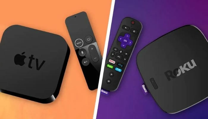 An undated image illustrating Apple TV vs Roku. — Camva