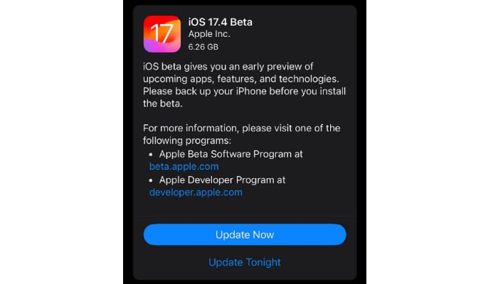 A screenshot of the iOS beta update. — Gadgets360