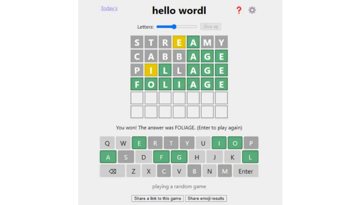 A screenshot of the HelloWordl game. — Dordle