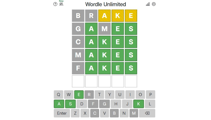 A screenshot of the Wordle Unlimited game. — Wordle Unlimited