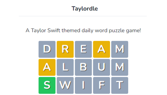 A screenshot of the Taylordle game. — Taylordle