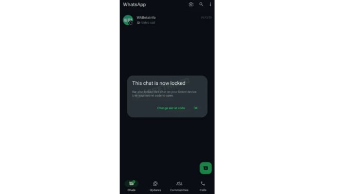 An undated image of the Whatsapp app showing the chat lock feature. — WABetaInfo