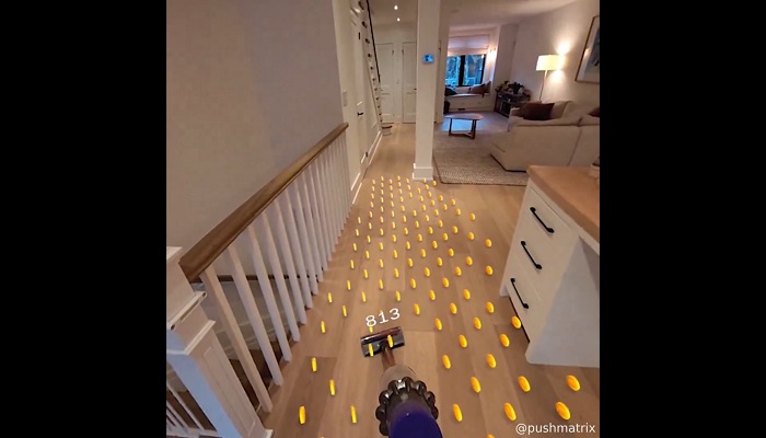 The image shows Apple Vision Pro gamifying daily activities. — X/@pushmatrix