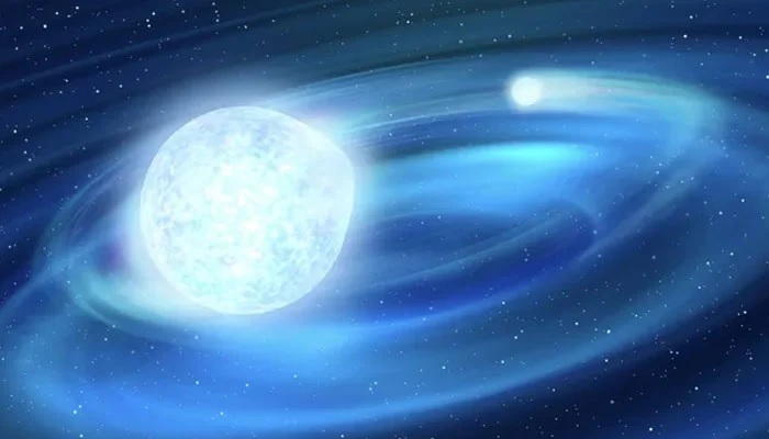 An illustration shows the TMTS J0526 binary star system. — Jingchuan Yu/Beijing Planetarium