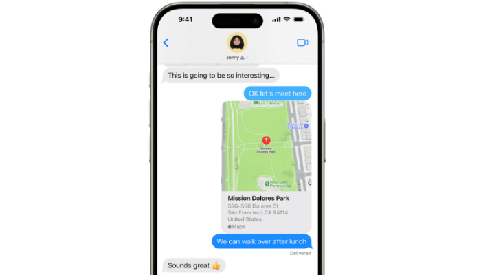 An undated image of an iMessage app is displayed on the mobile screen. — Apple