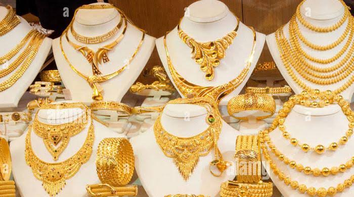 An undated image of gold jewellery displayed at a store. — Reuters