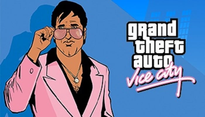 The image shows a poster of GTA Vice City. — Rockstar Games