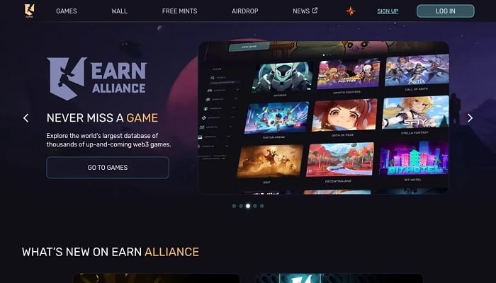 The image shows the Earn Alliance landing page. — Earn Alliance