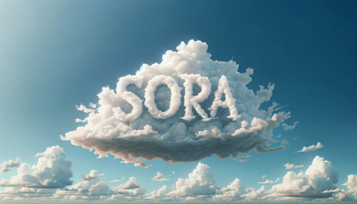 An undated image of OpenAIs Sora text written on the cloud. — OpenAI