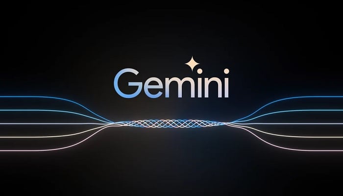 The image shows Gemini written on black background. — Google