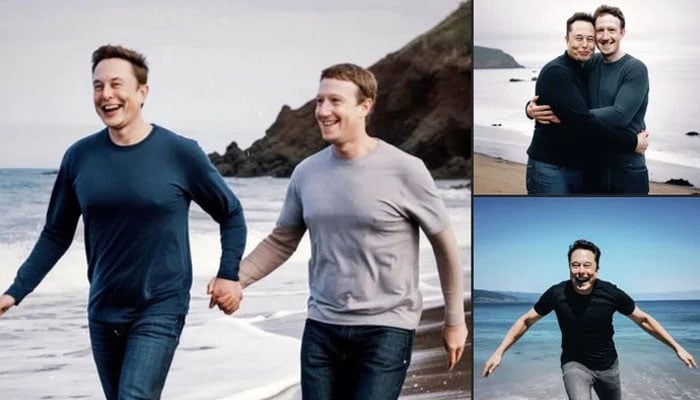 An undated AI-generated image of Tesla CEO Elon Musk and Meta CEO Mark Zuckerberg. — X/@dogeofficialceo