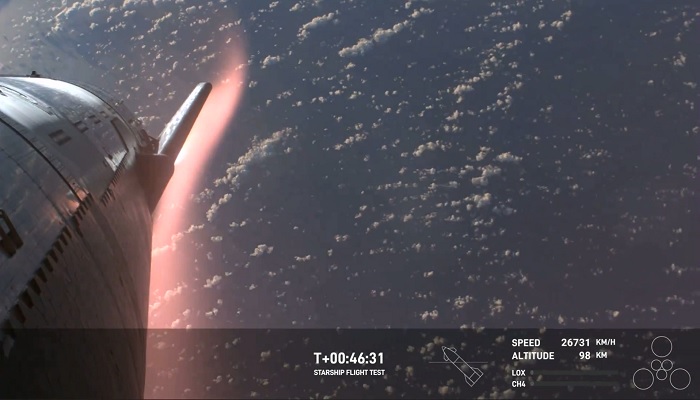 The image shows SpaceXs Starship rocket reentering Earths atmosphere. — X/@SpaceX