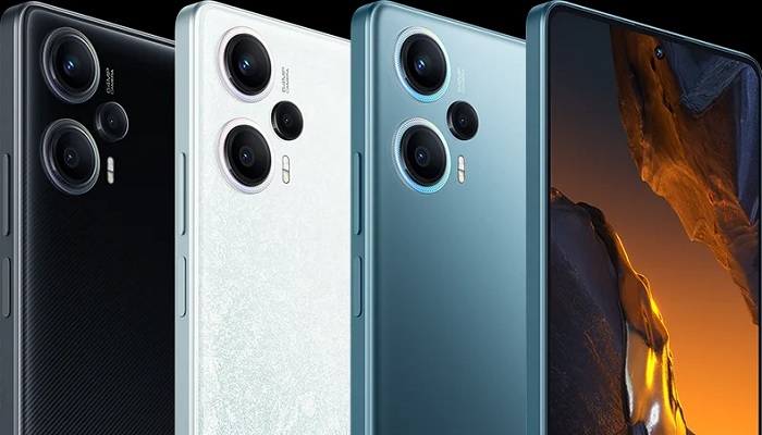 The image shows Poco F5 in different colours. — Xiaomi