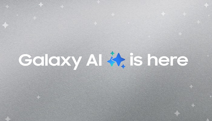 The image says Galaxy AI is here on a grey background. — Samsung Newsroom