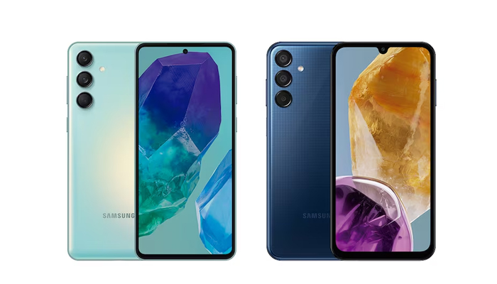 An undated image of Samsung Galaxy M55 5G and M15 5G. —Samsung