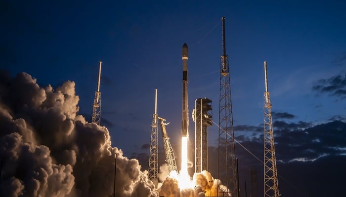 The image shows SpaceX Falcon 9 launching Starlink satellites to orbit from Florida on March 26 2024. — X/@SpaceX