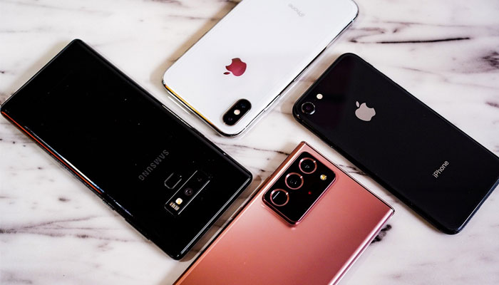 An undated image of Samsung and Apple phones placed on a table. — Pixabay