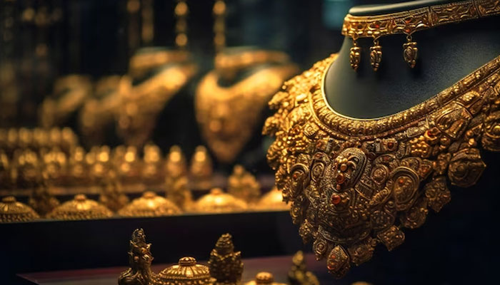 An undated image of gold jewellery displayed in a store. — Freepik