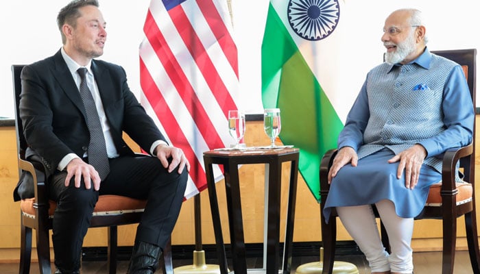 Tesla CEO Elon Musk (L) meets Indian Prime Minister Narendra Modi on June 21, 2023. — X/@narendramodi